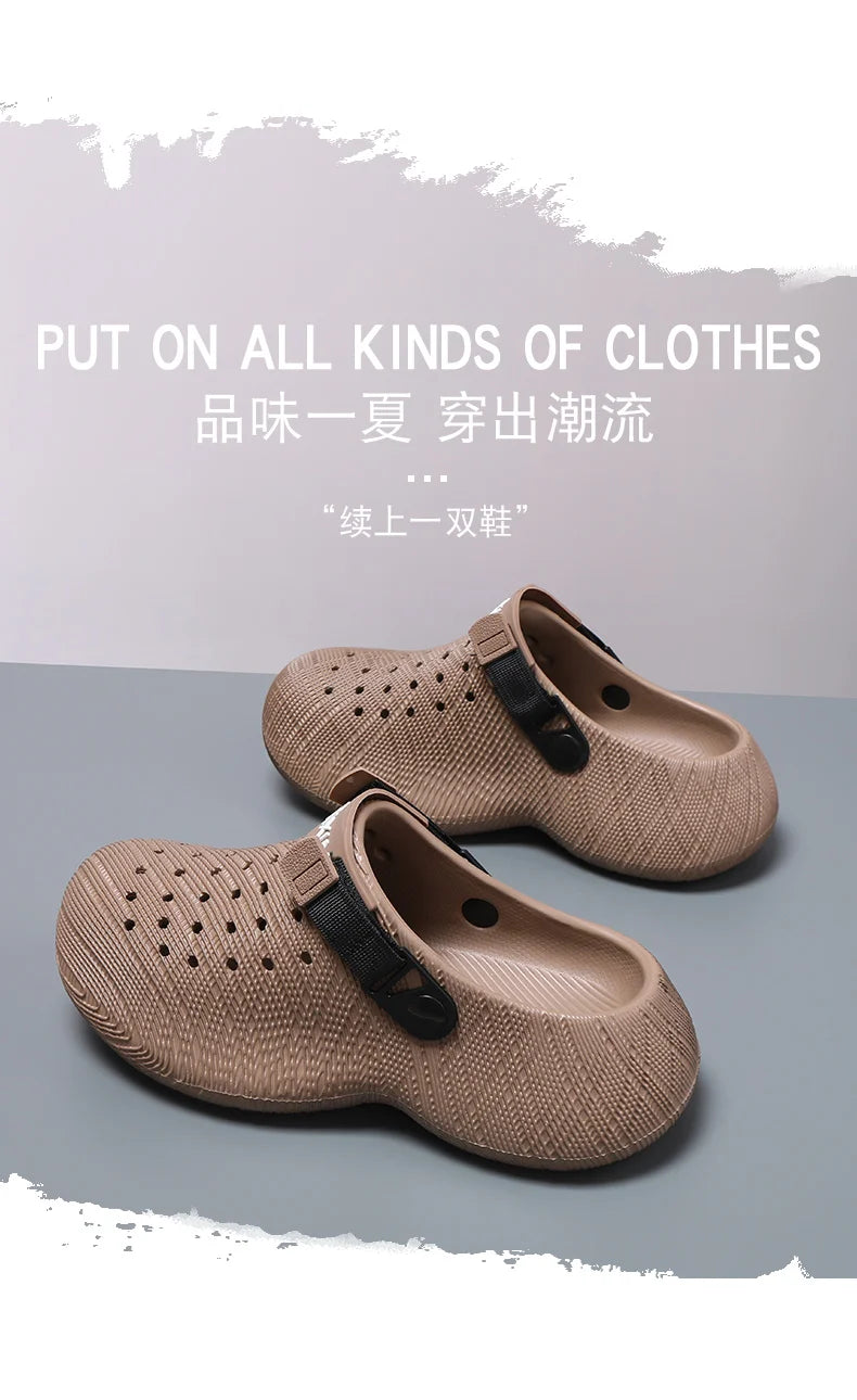 Men Thick Sole Clogs Breathable Hollow Out Non-slip Garden Shoes Outdoor Beach Slippers Slip On Platform Sandal Summer Walking