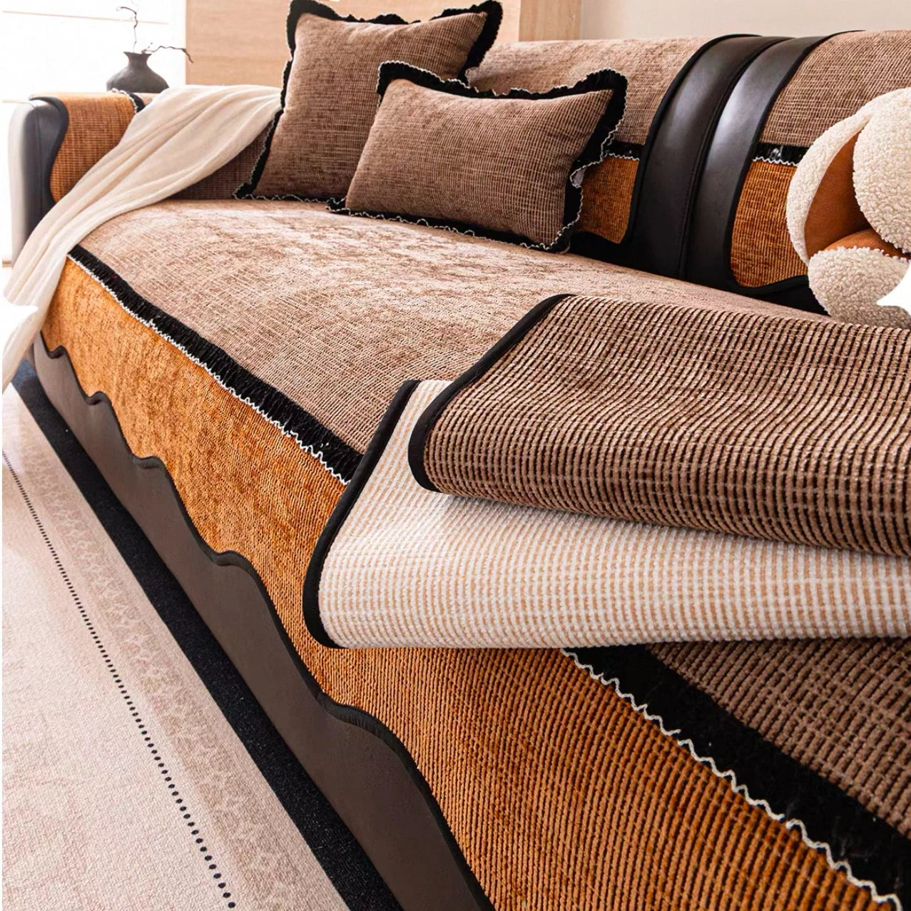 Textured Thick Chenille Sofa Cover | Anti-Slip for All Seasons