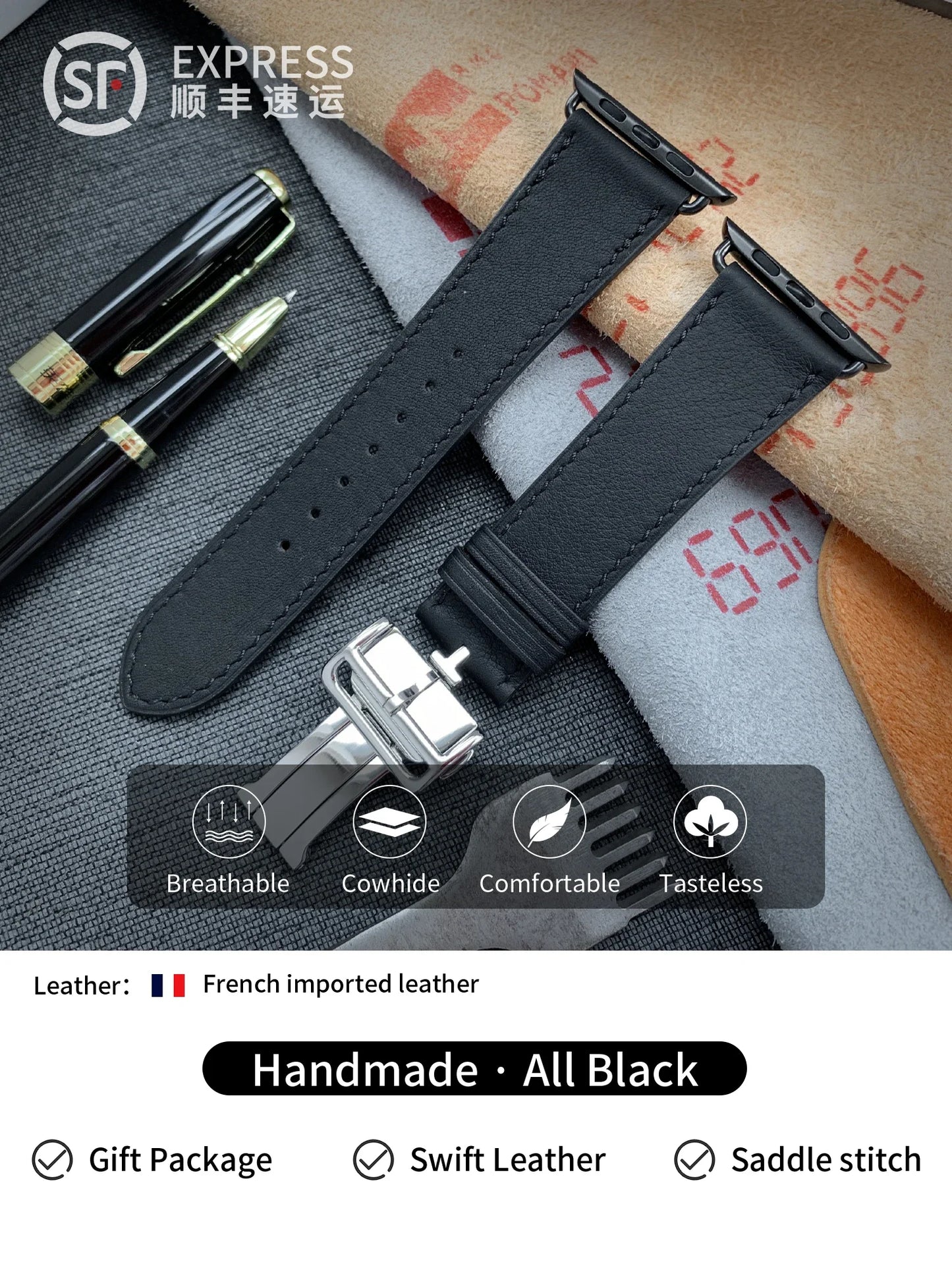 High Quality Genuine Leather Watch Band | Deployment Buckle Strap