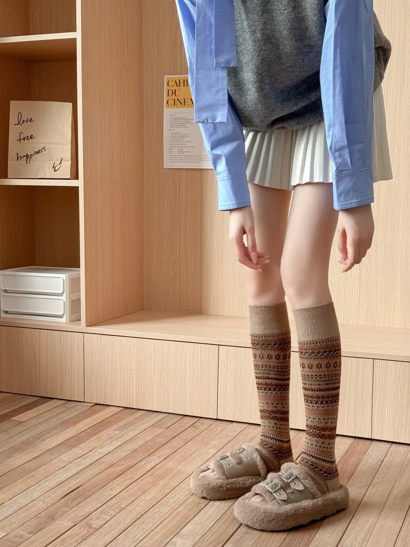 Women's Retro Knitted Knee Socks | Vintage Style for Autumn & Winter