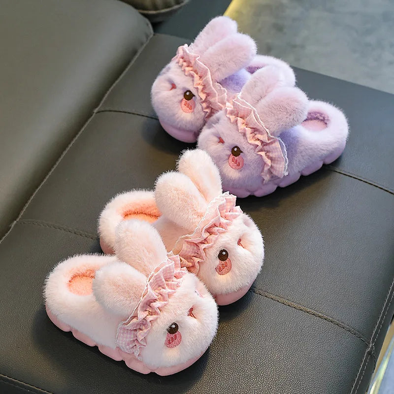 Cute Rabbit Plush Cotton Slippers for Kids | Soft Warm Indoor Shoes