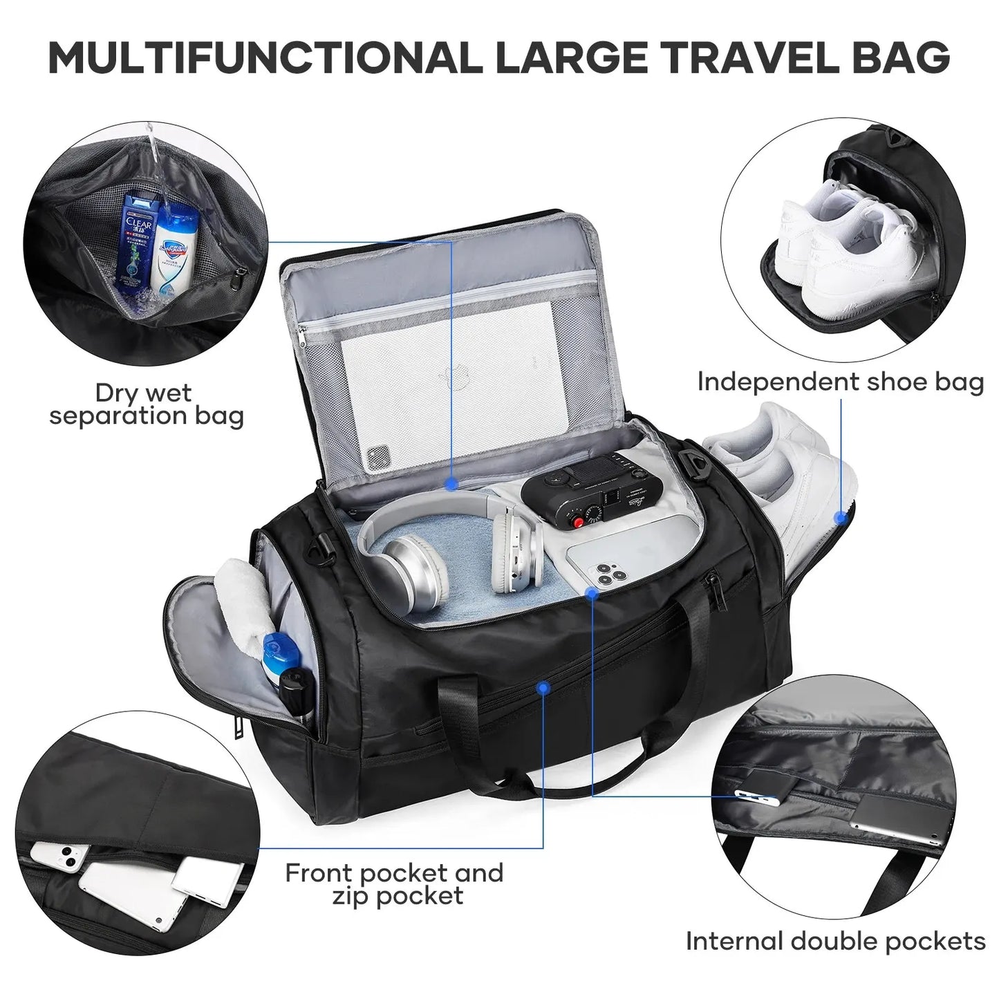 40L Lightweight Gym Duffel Bag with Shoes Compartment for Travel