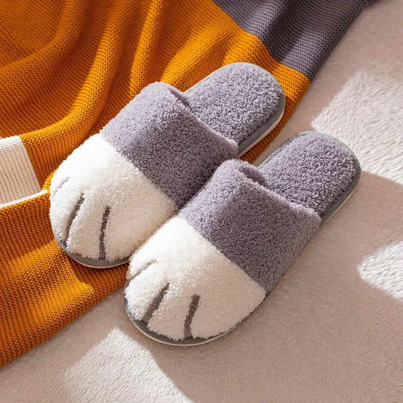 Pantuflas afelpadas de pata de gato para mujer | Zapatillas cómodas de invierno para interiores