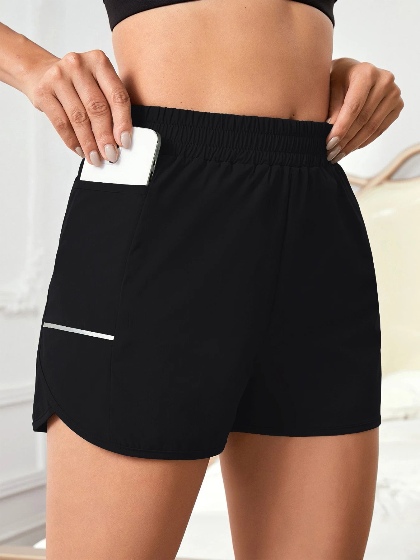 Women's Casual Sports Shorts with Mobile Pocket & Reflective Strips