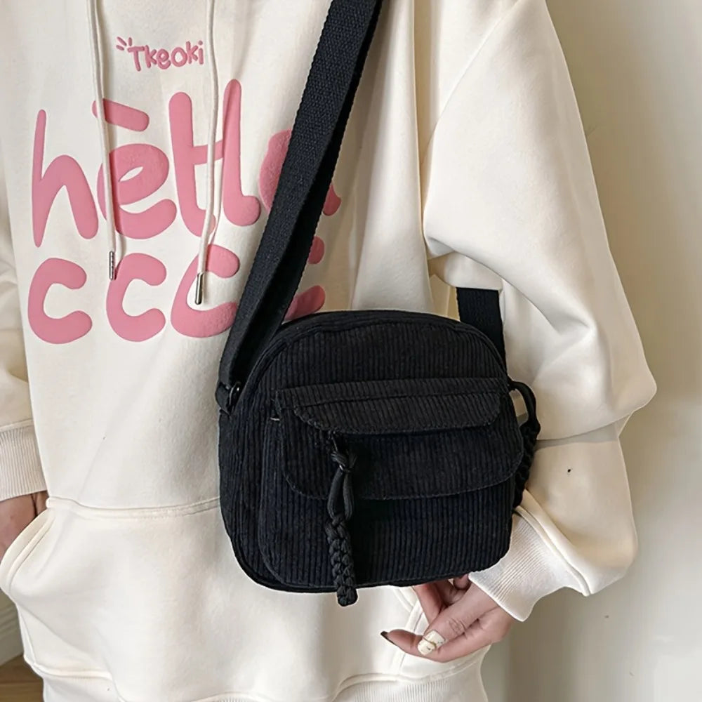 Stylish Corduroy Crossbody Bag | Casual Solid Color Shoulder Bag
