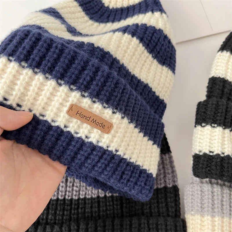 Unisex Winter Knitted Beanie Hat | Trendy Stripe Cotton Cap