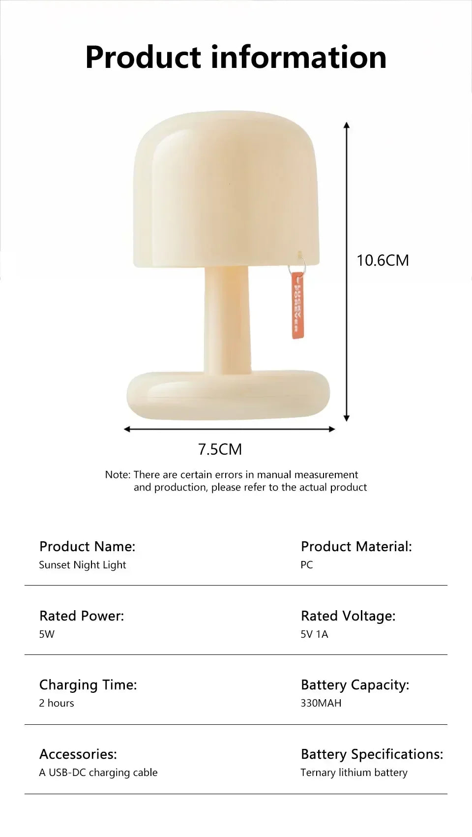 Creative USB Rechargeable Sunset Night Lamp | Mushroom Design