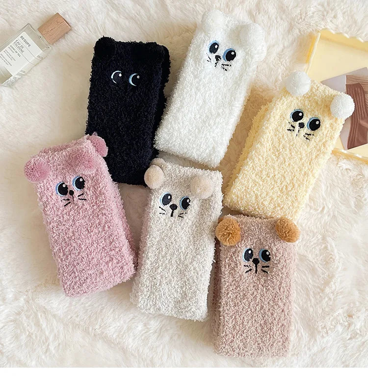 Cute Women's Winter Fluffy Socks | Cozy Fuzzy Animal Crew Socks