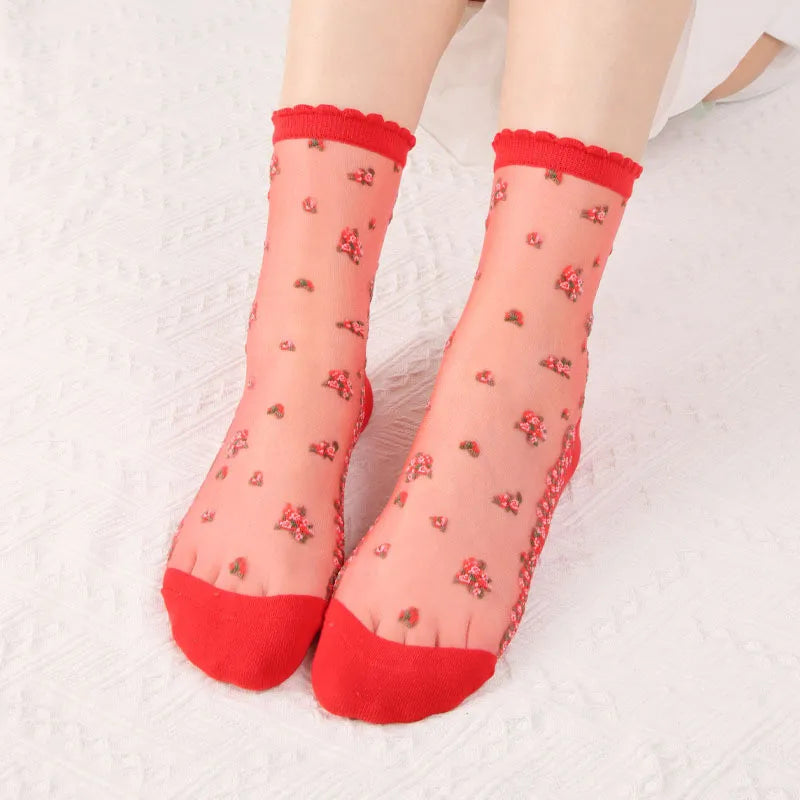 Women's Vintage Retro Flower Embroidery Long Socks | Summer Fashion
