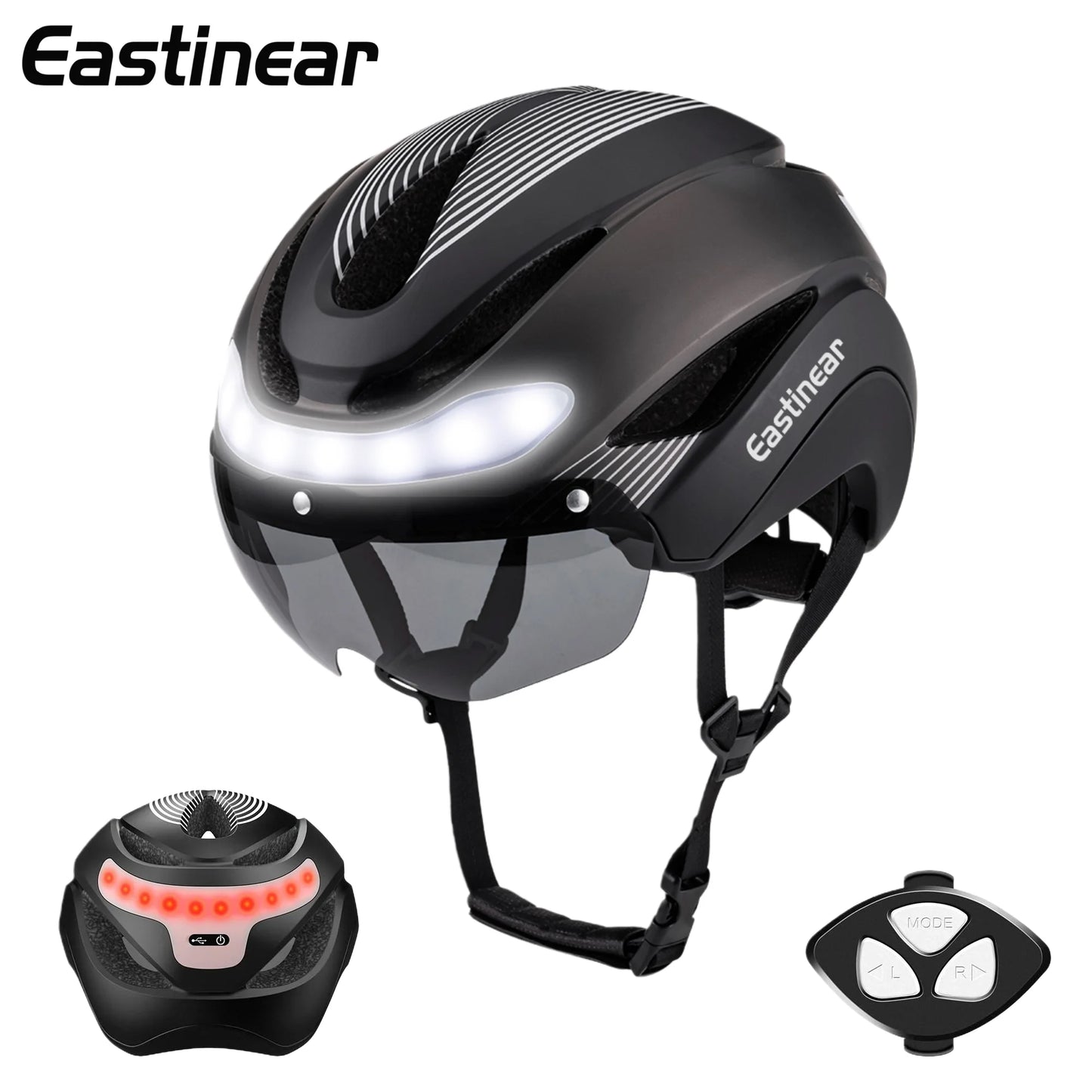 Ultralight Road Bicycle Helmet with LED Lights & Magnetic Goggles