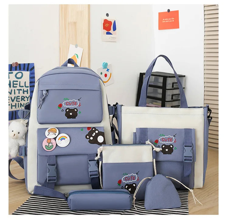 Large Capacity Kids Backpack | Versatile Nylon School Bag Set