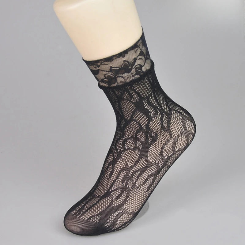 5 Pairs Floral Lace Socks | Thin Breathable Summer Hosiery