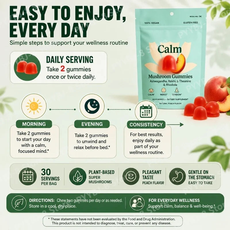 Peach Flavor Mushroom Gummies | Stress Relief & Relaxation
