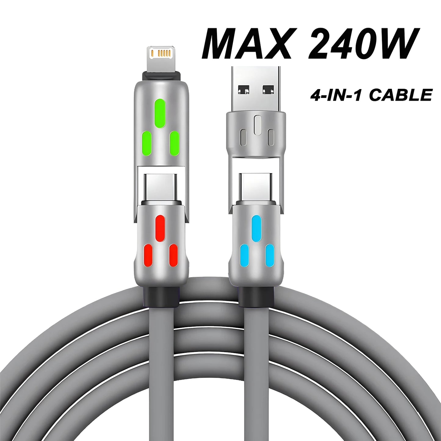Cable de carga rápida USB tipo C 4 en 1 de 240 W | Alimentación y datos de alta velocidad