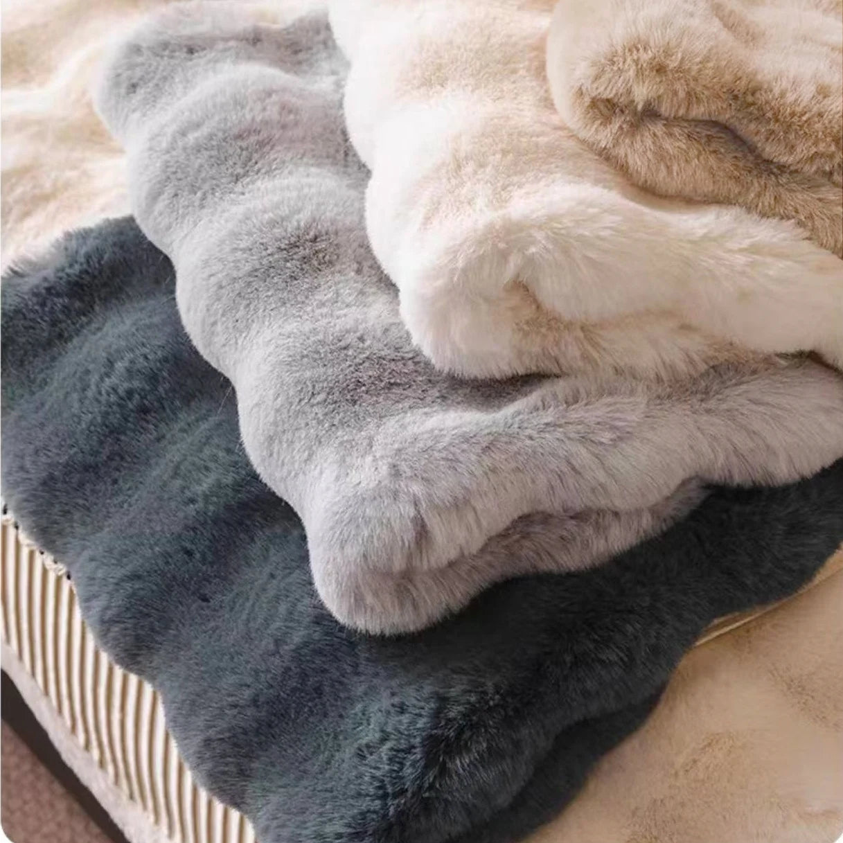 Luxurious Faux Rabbit Fur Sofa Cover | Soft Warm Living Room Decor