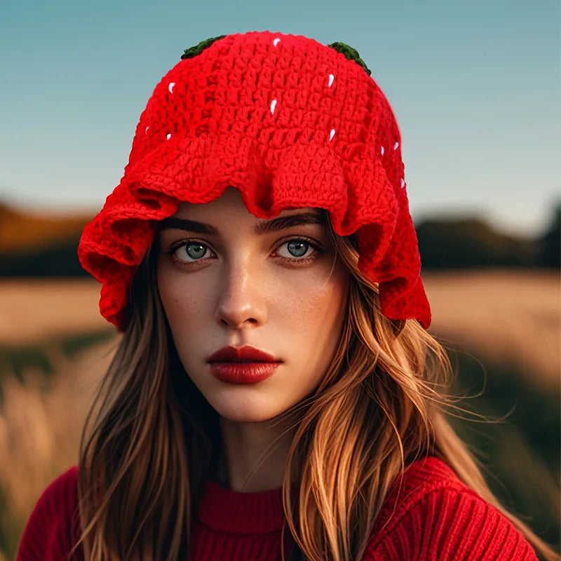 Charming Cartoon Strawberry Fishing Hat | Trendy Bohemian Crochet