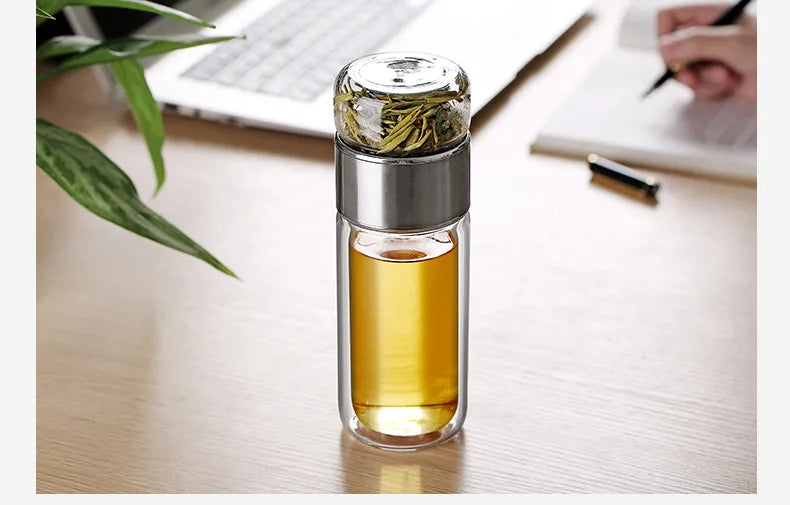 High Borosilicate Glass Tea Water Bottle | Double Layer Infuser