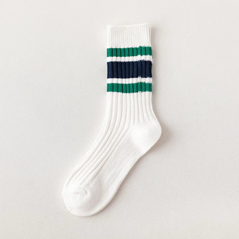 Men's Japanese Style Striped Crew Socks | Cozy Cotton Comfort