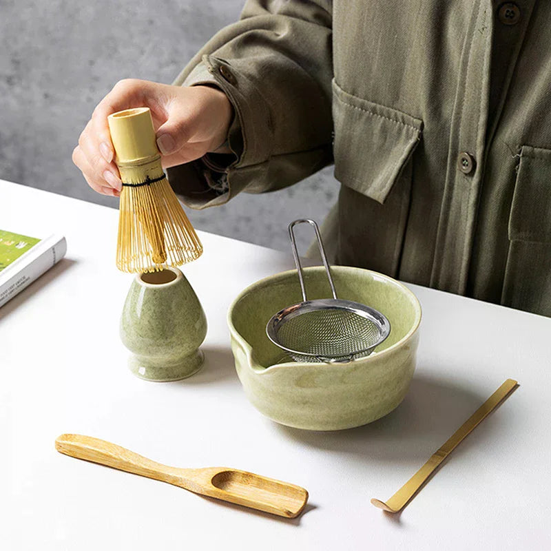 Juego completo de té Matcha con batidor de bambú y accesorios