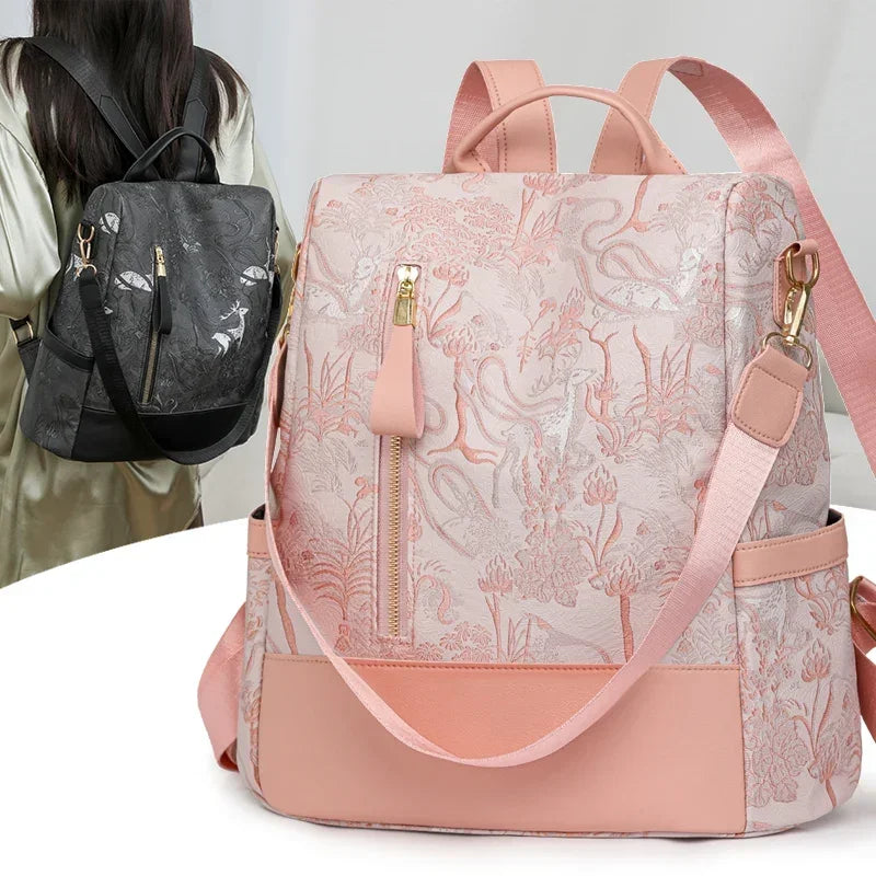Stylish Color Blocking PU Leather Backpack | Anti-Theft Travel Bag