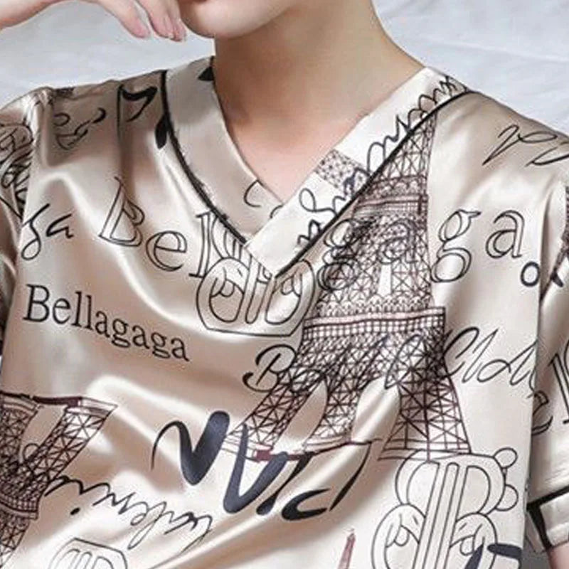 Men's Ice Silk Pajamas Set | Comfortable Short Sleeve Homewear