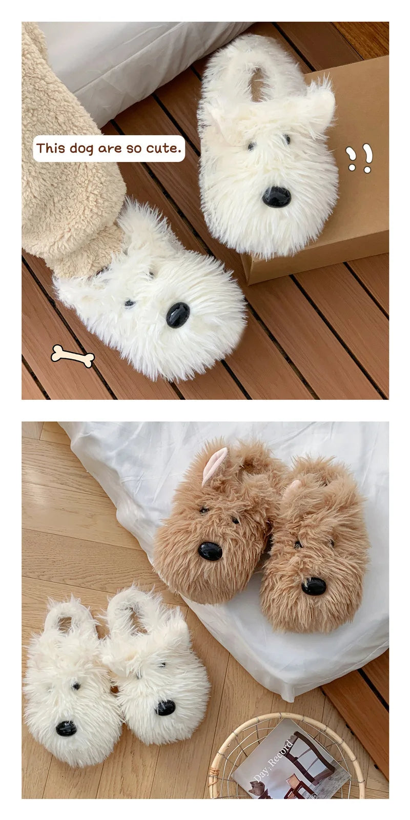 Cute Dog Plush Slippers | Warm Corduroy Indoor Shoes for Couples