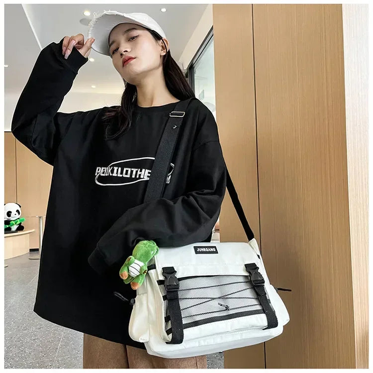 Bolso cruzado de nailon elegante para adolescentes | Bandolera multibolsillos