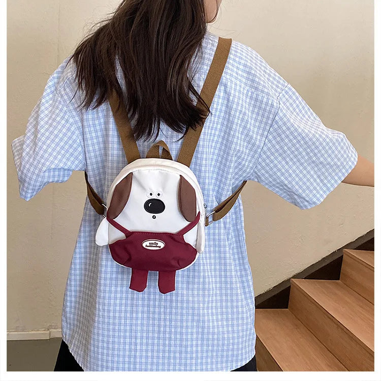 Cute Cartoon Dog Mini Backpack | Adjustable Canvas Travel Bag