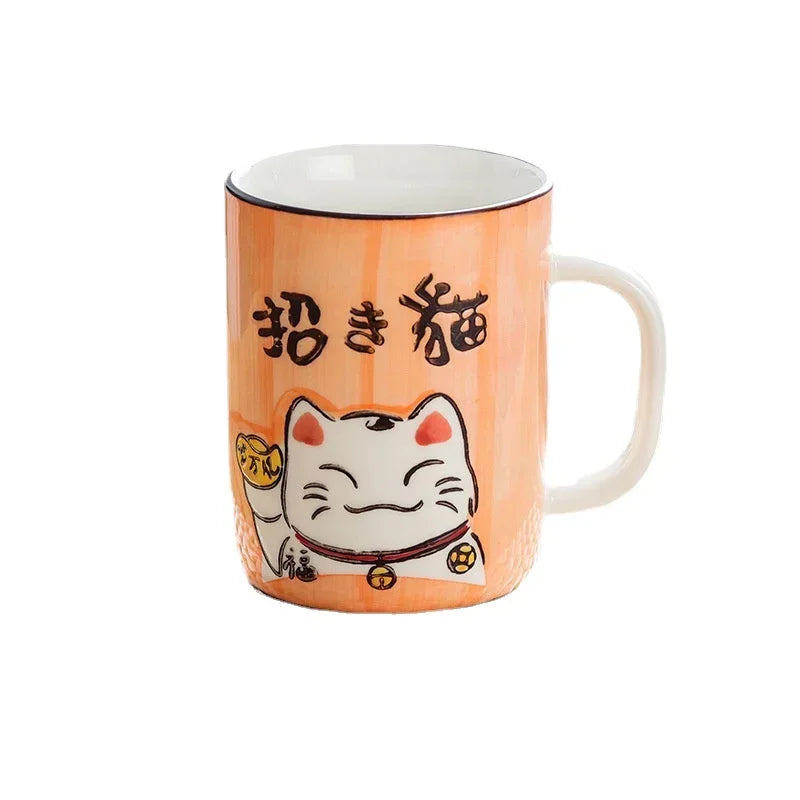 Taza de cerámica japonesa de gato de la suerte | Vajilla ecológica