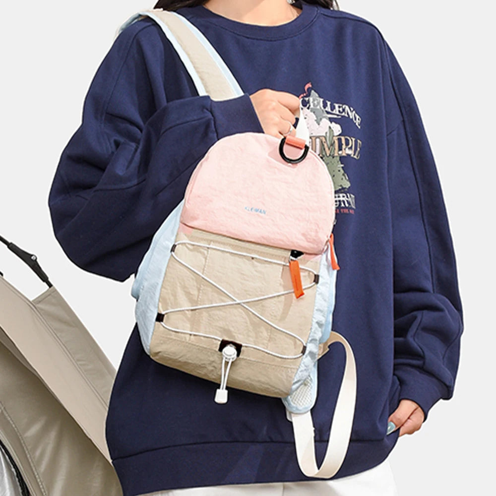 Color Block Mini Nylon Backpack | Lightweight Daypack for All Use