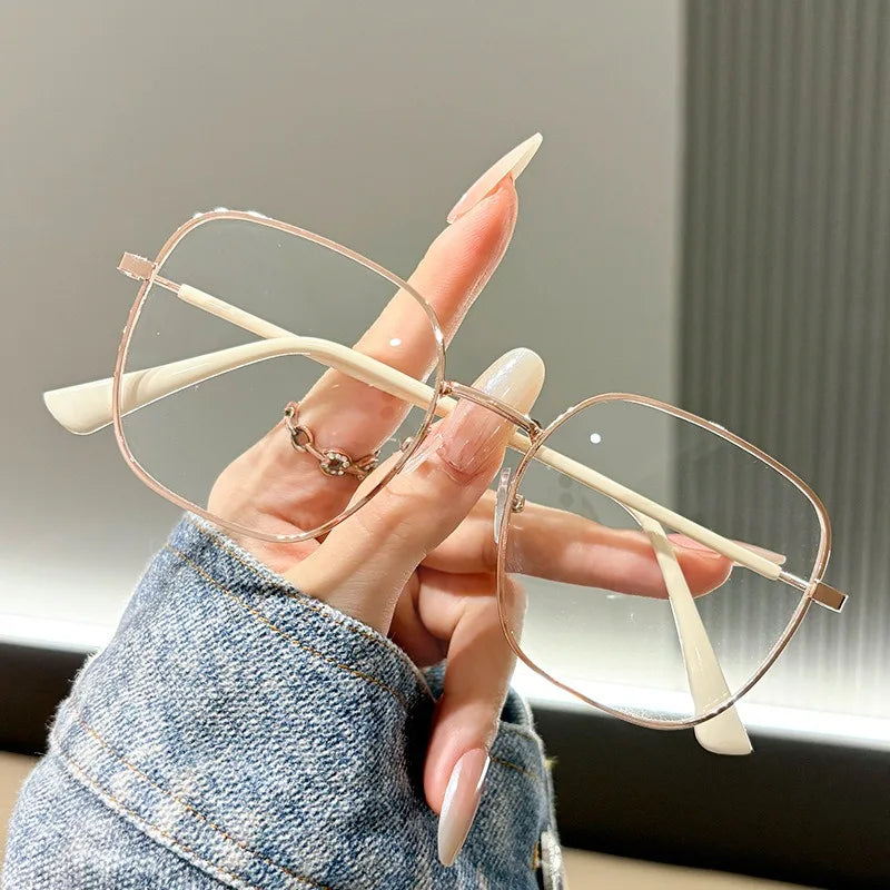 Stylish Square Anti-Blue Light Glasses with Retro Metal Frame