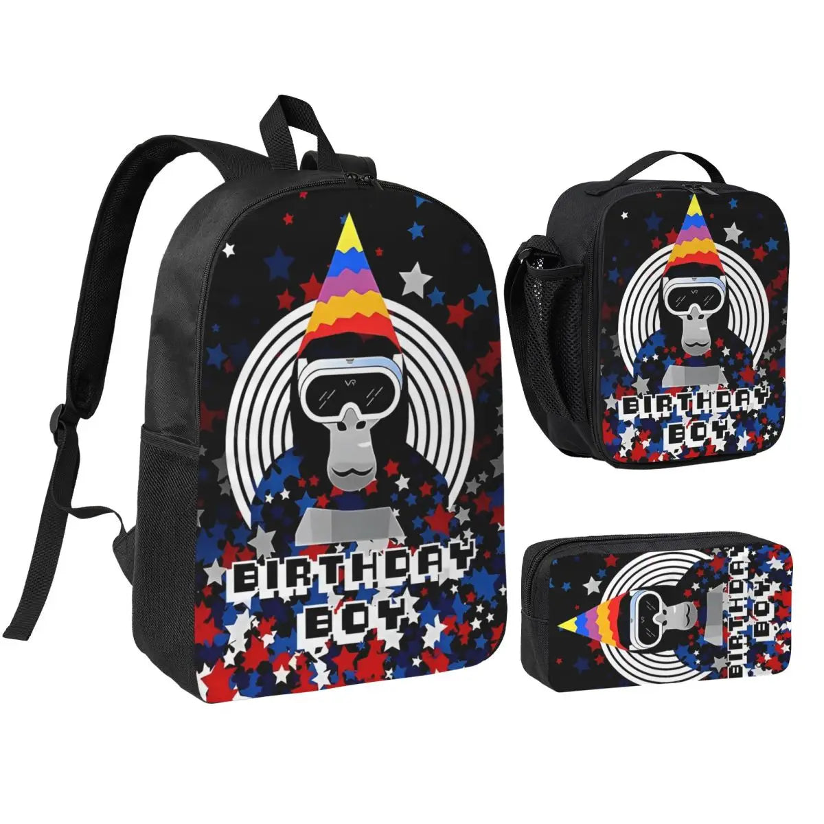 Stylish Black and White Gorilla Backpack Set for Teens | Versatile Bags