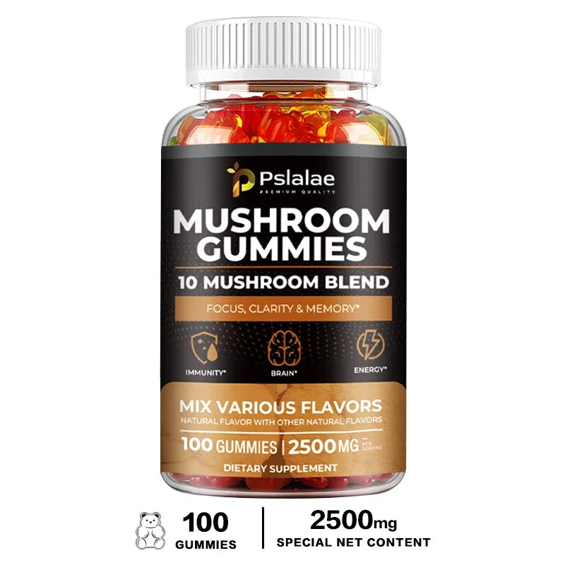 10-Strain Mushroom Gummies for Energy, Focus, and Stress Relief