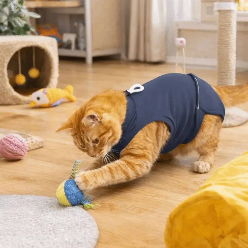 Traje de recuperación para gatos suave y transpirable | Traje ajustable anti-lamido