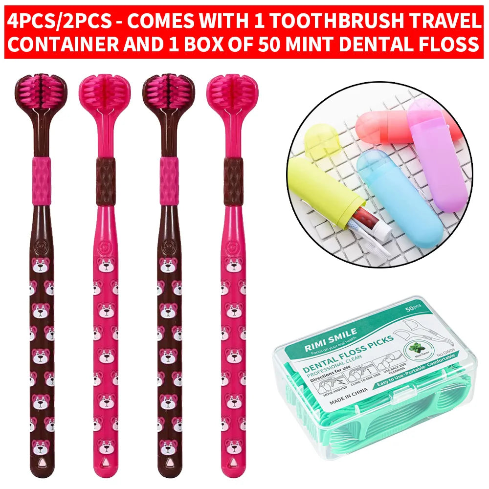 Three-Sided Soft Toothbrush Set with Travel Case & Floss