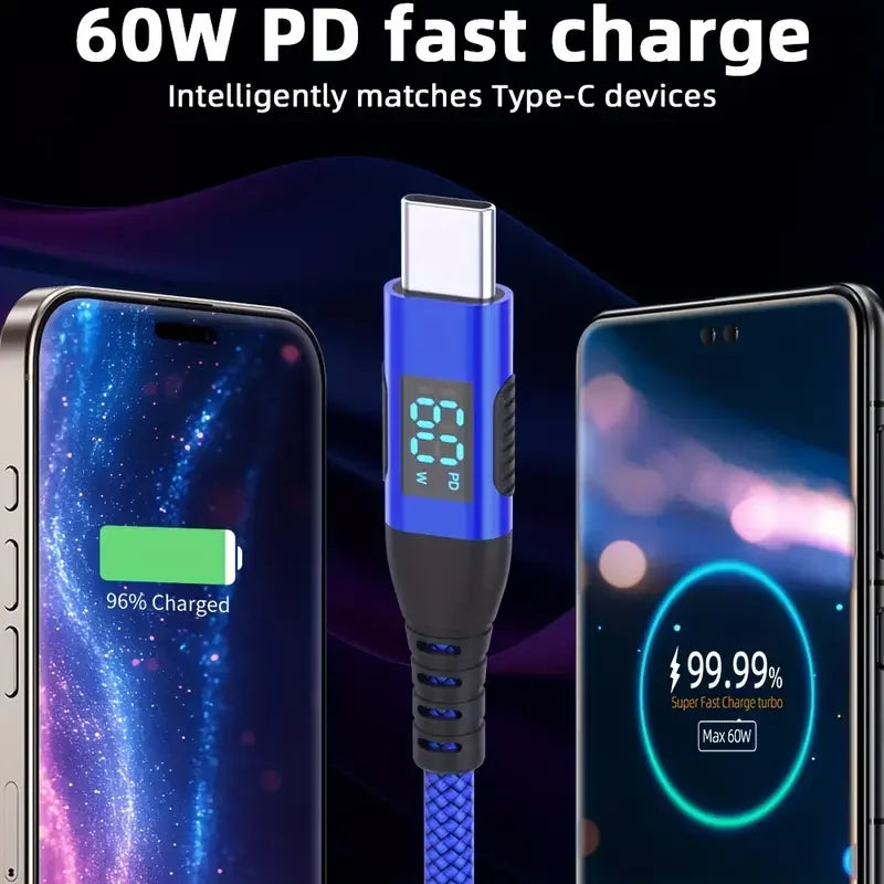 Ultra Fast Charging USB Type C Cable 60W with LED Display