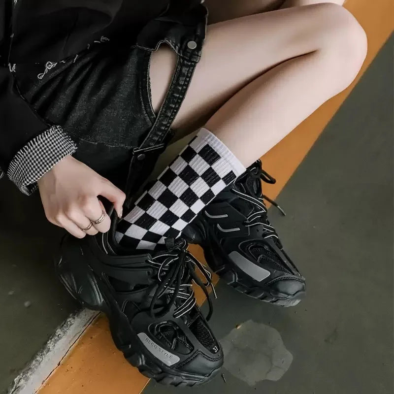 Unisex Checkerboard Socks | Trendy Geometric Cotton Streetwear