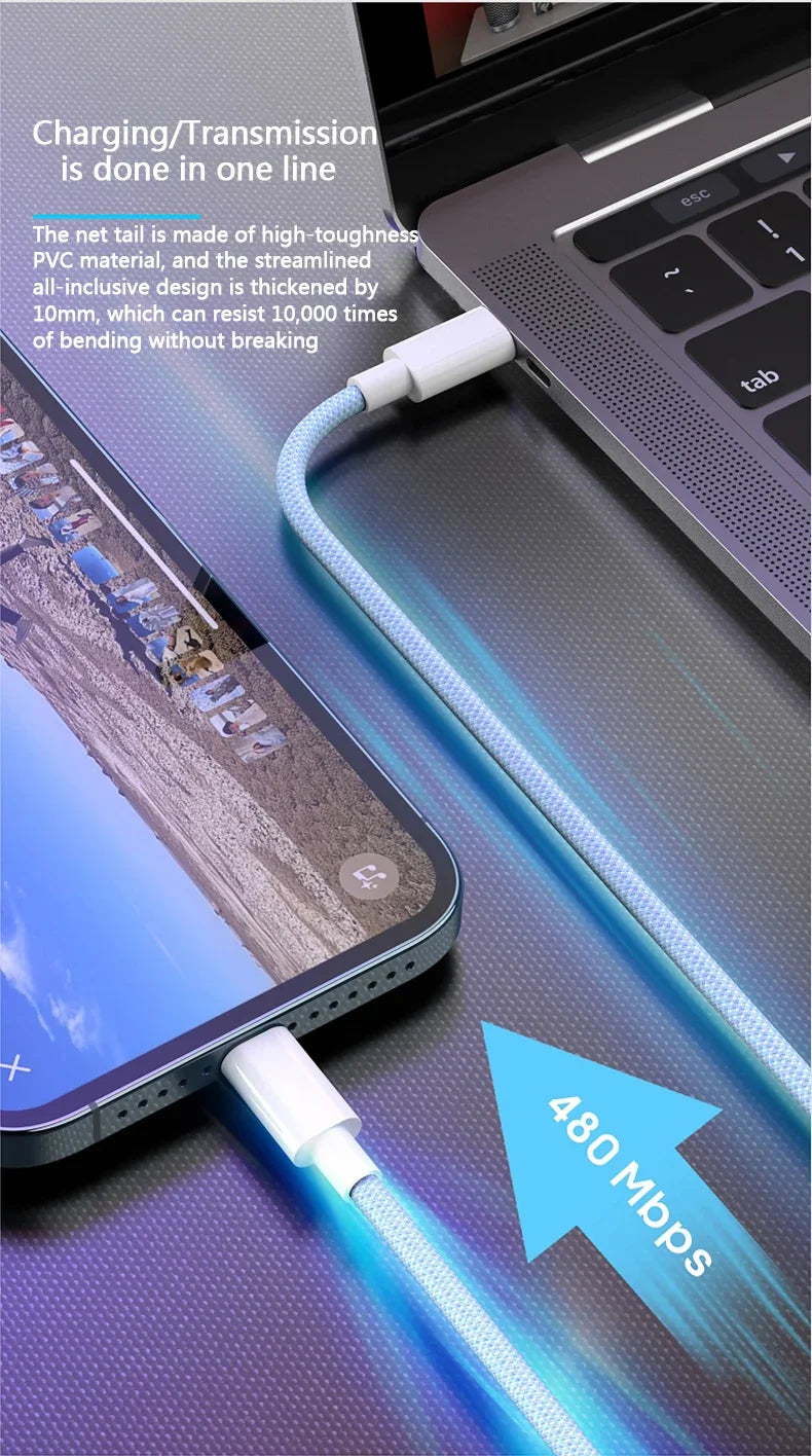 20W USB-C Fast Charging Cable for iPhone & iPad Devices