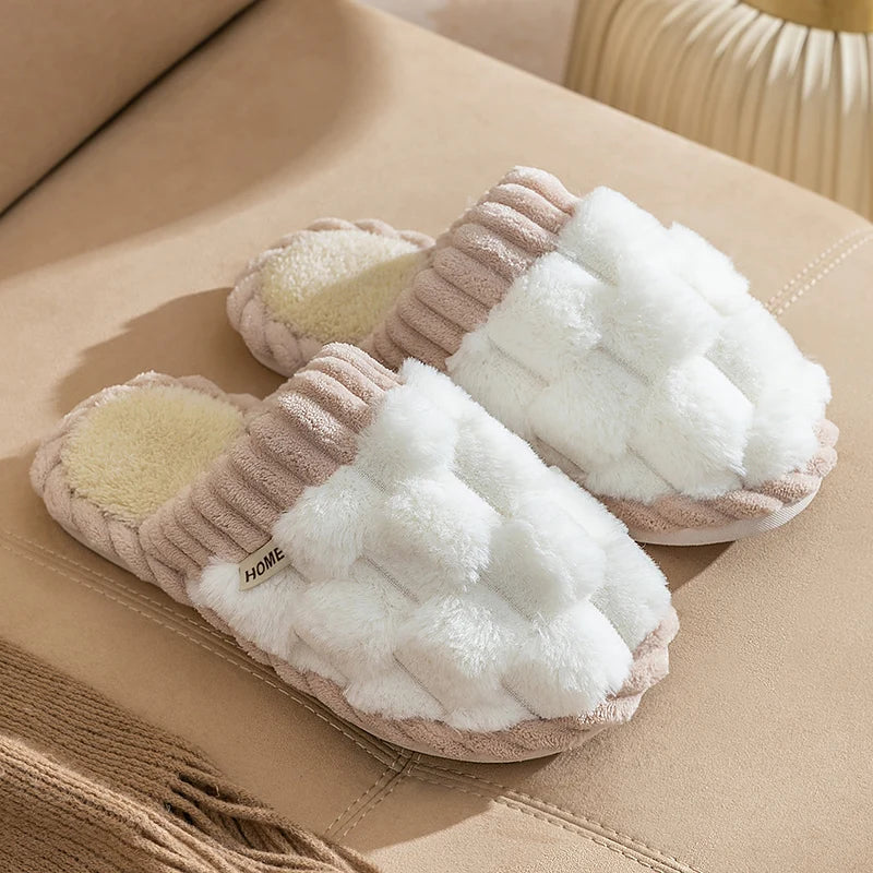 Cozy Couples Plaid Plush Slippers | Warm Indoor Winter Shoes