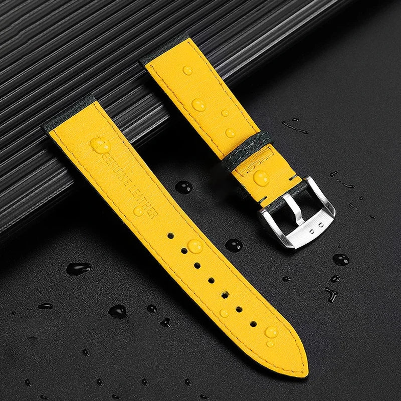 Versatile Yellow Nylon Leather Watch Strap | 22mm Men's Band