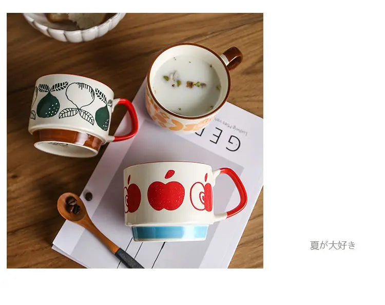 300ml Japanese Flower Ceramic Mug Set | Retro Drinkware for All Occasions