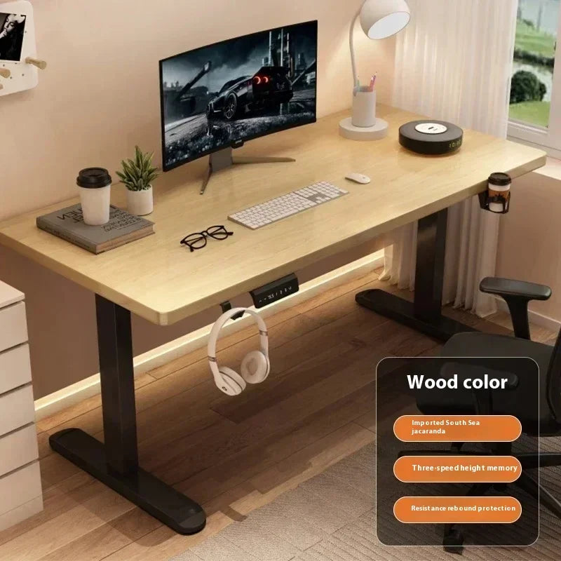 Solid Wood Electric Lifting Table | Versatile Office & Gaming Desk