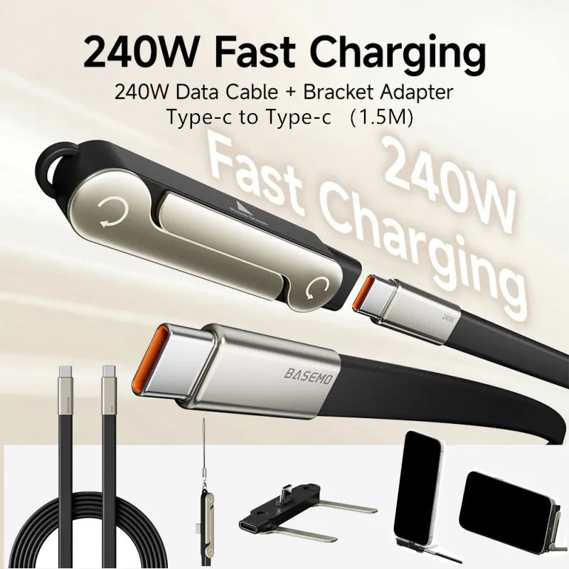 240W PD Type C Fast Charging Cable & Foldable Phone Stand