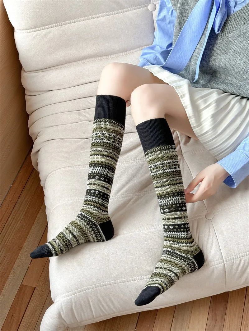 Women's Retro Knitted Knee Socks | Vintage Style for Autumn & Winter