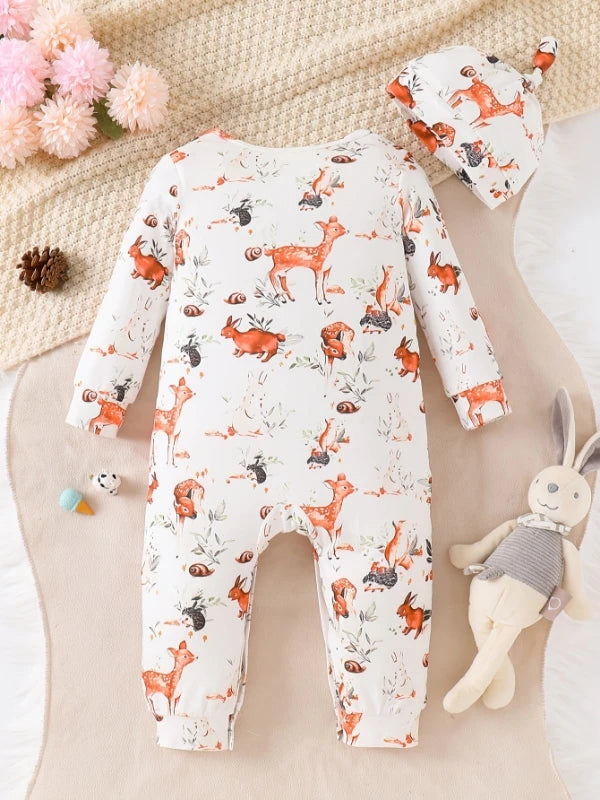 Unisex Baby Long Sleeve Romper | Cute Cartoon Deer Onesie