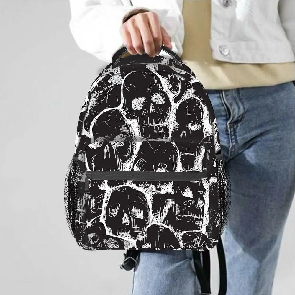 Gothic Skull Print Backpack | Lightweight Casual School Bag