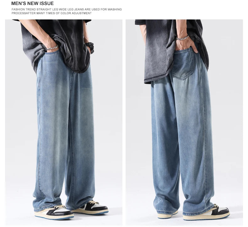 Men's Wide Leg Jeans | Breathable Loose Straight Leg Denim Pants