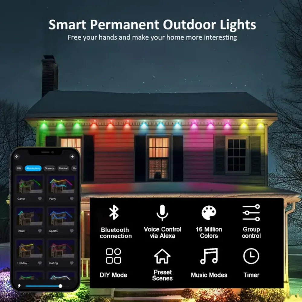 RGB Permanent Outdoor LED Lights | Waterproof Color Changing Strips