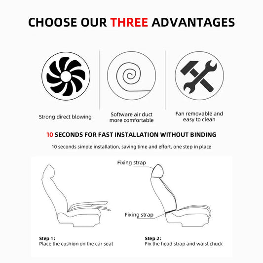 Universal Cooling Car Seat Cushion with USB Fan | Breathable Comfort