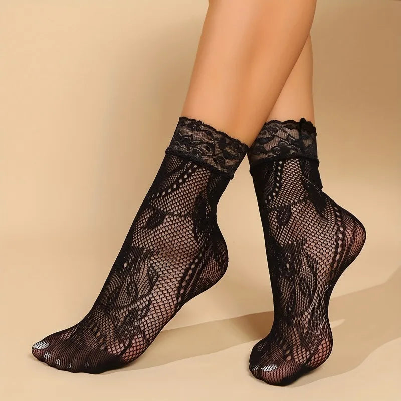5 Pairs Floral Lace Socks | Thin Breathable Summer Hosiery